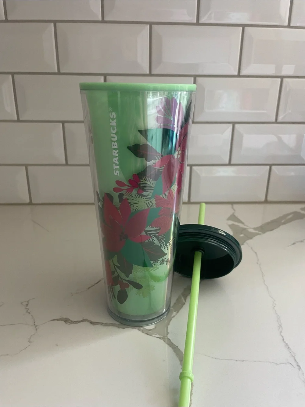 Starbucks 2021 Christmas Holiday Green red Poinsettia ivy Venti 24oz Tumbler cup
